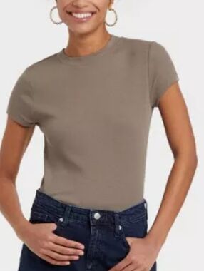 Brown Fitted Ribbed T-shirt